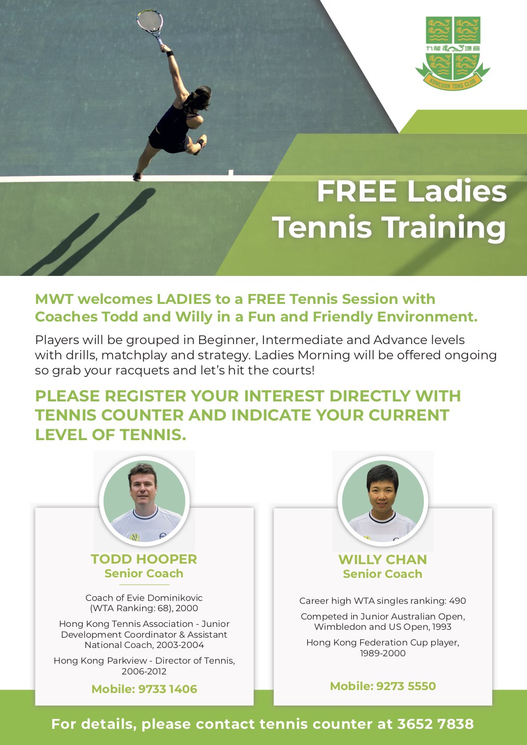 KCT FREE Ladies Tennis Training Flyer